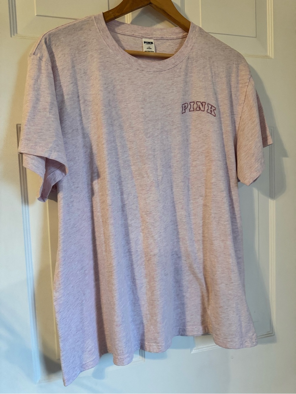PINK Victoria’s Secret Light Pink Sparkle crew neck campus t shirt